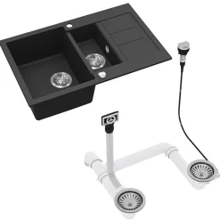 Spülbecken Seattle Schwarz 80 x 50 cm mit 2 Spülbecken & Trockenplatz Bergström