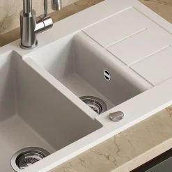 Spülbecken Seattle Weiß 80 x 50 cm mit 2 Spülbecken & Trockenplatz Bergström