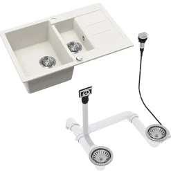 Spülbecken Seattle Weiß 80 x 50 cm mit 2 Spülbecken & Trockenplatz Bergström