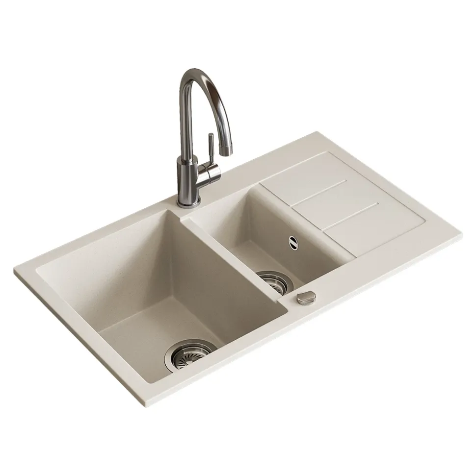 Spülbecken Seattle Weiß 80 x 50 cm mit 2 Spülbecken & Trockenplatz Bergström