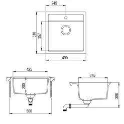 Spülbecken Tesa Schwarz 49 x 51 cm Bergström