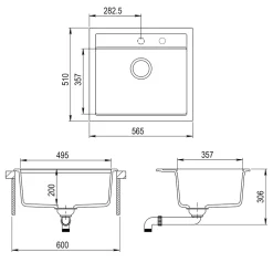 Spülbecken Valencia Weiß 56.5 x 51 cm Bergström