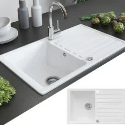 Spülbecken Valencia Weiß 76.5 x 46 cm mit Trockenplatz Bergström
