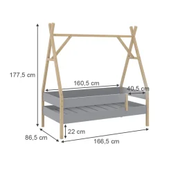 Tipi-Bett Bali Grau 80x160 cm mit Matratze Vitalispa