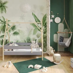 Tipi-Bett Bali Grau 80x160 cm mit Matratze Vitalispa