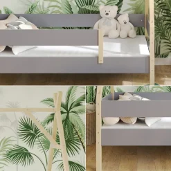 Tipi-Bett Bali Grau 80x160 cm mit Matratze Vitalispa