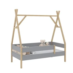 Tipi-Bett Bali Grau 80x160 cm mit Matratze Vitalispa