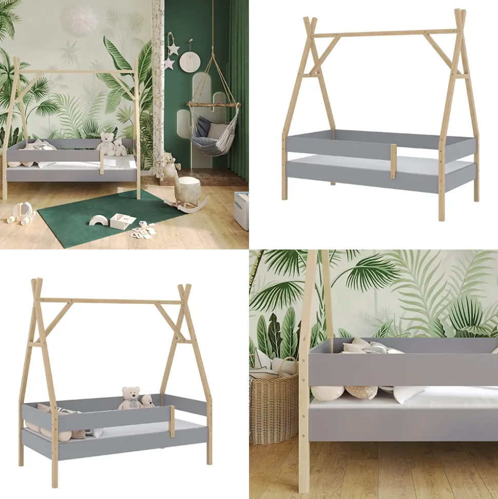 Tipi-Bett Bali Grau 80x160 cm mit Matratze Vitalispa