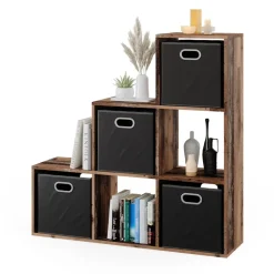 Treppenregal Antikholz 107.2 x 107.8 cm mit 4 Faltboxen Vicco