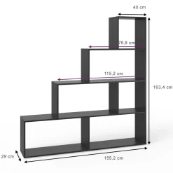 Treppenregal Schwarz 163 x 155 cm Vicco