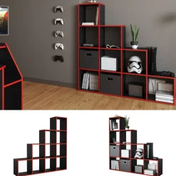 Treppenregal Schwarz/Rot 142.5 x 140 cm Vicco