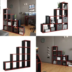 Treppenregal Schwarz/Rot 142.5 x 140 cm Vicco