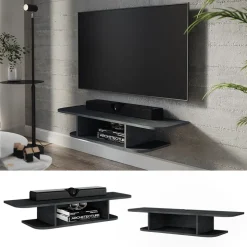 Tv-Schrank Lorio Schwarz Beton 105 x 18.2 cm offene Fächer Vicco