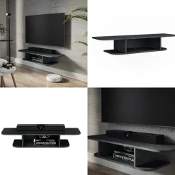 Tv-Schrank Lorio Schwarz Beton 105 x 18.2 cm offene Fächer Vicco