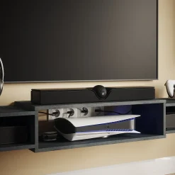 TV-Schrank Nordic Schwarz Beton 139.7 x 20.3 cm mit offenen Regalen Vicco