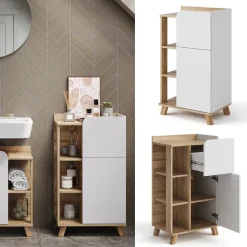 Unterschrank Karen Sonoma/Weiß 50 x 90 cm mit Tür und Schublade Vicco