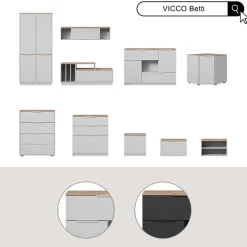 Vicco Aktenschrank Betti, Büroschrank, Weiß/Sonoma, 82 x 179 cm mit 6 Regale