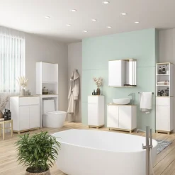 Vicco Bad Spiegelschrank Weiß Livia 60x63x24 cm - Badezimmerschrank mit Spiegel, Nutzt den Raum über der Toilette clever aus