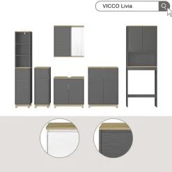 Vicco Bad Spiegelschrank Weiß Livia 60x63x24 cm - Badezimmerschrank mit Spiegel, Nutzt den Raum über der Toilette clever aus