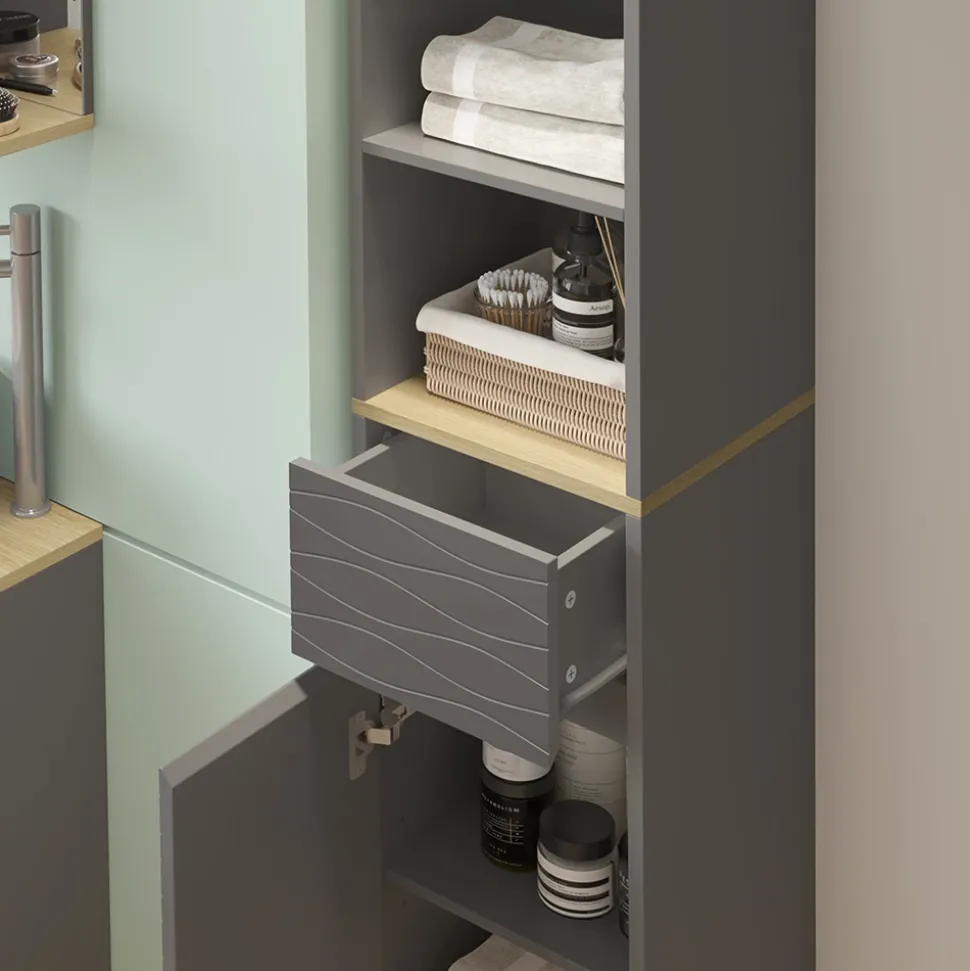 Vicco Badezimmermöbel Anthrazit Livia 30x151x30 cm - Der Badezimmerhochschrank, Nutzt den Raum über der Toilette clever aus