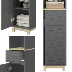 Vicco Badezimmermöbel Anthrazit Livia 30x151x30 cm - Der Badezimmerhochschrank, Nutzt den Raum über der Toilette clever aus