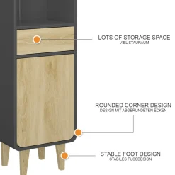 Vicco Badezimmermöbel Anthrazit/Eiche Arla 40x161x30 cm - Badezimmerhochschrank, Viel Stauraum für Handtücher, Kosmetik & Pflegeprodukte