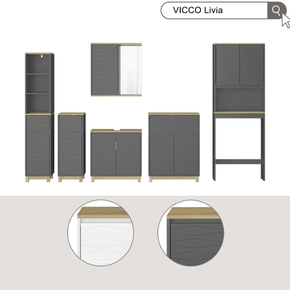 Vicco Badezimmermöbel Weiß Livia 30x151x30 cm - Badezimmerschrank, Nutzt den Raum über der Toilette clever aus