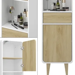 Vicco Badezimmermöbel Weiß/Eiche Arla 40x161x30 cm - Badezimmerhochschrank, Viel Stauraum für Handtücher, Kosmetik & Pflegeprodukte