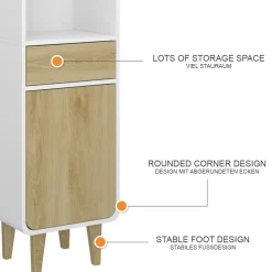 Vicco Badezimmermöbel Weiß/Eiche Arla 40x161x30 cm - Badezimmerhochschrank, Viel Stauraum für Handtücher, Kosmetik & Pflegeprodukte
