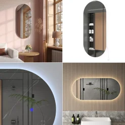 Vicco Badezimmerspiegel, Badspiegel, Weiß, 110 x 50 cm mit LED Beleuchtung