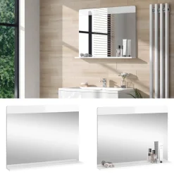 Vicco Badezimmerspiegel Izan, Badspiegel, Weiß Hochglanz, 80.1 x 62 cm mit Regal