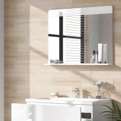 Vicco Badezimmerspiegel Izan, Badspiegel, Weiß Hochglanz, 80.1 x 62 cm mit Regal