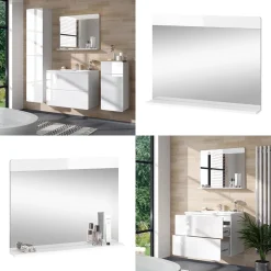 Vicco Badezimmerspiegel Izan, Badspiegel, Weiß Hochglanz, 80.1 x 62 cm mit Regal