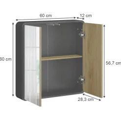 Vicco Badezimmerspiegelschrank Anthrazit/Eiche Arla 60x60x12 cm - Badezimmerspiegelschrank mit Spiegel, Viel Stauraum für Handtücher, Kosmetik & Pflegeprodukte
