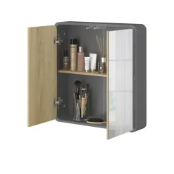 Vicco Badezimmerspiegelschrank Anthrazit/Eiche Arla 60x60x12 cm - Badezimmerspiegelschrank mit Spiegel, Viel Stauraum für Handtücher, Kosmetik & Pflegeprodukte