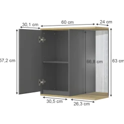 Vicco Badezimmerspiegelschrank Anthrazit Livia 60x63x24 cm - Badezimmerspiegelschrank mit Spiegel, Nutzt den Raum über der Toilette clever aus