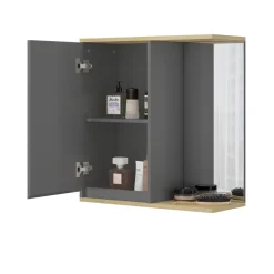 Vicco Badezimmerspiegelschrank Anthrazit Livia 60x63x24 cm - Badezimmerspiegelschrank mit Spiegel, Nutzt den Raum über der Toilette clever aus