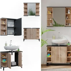 Vicco Badmöbel-Set Sonoma Aquis, bestehend aus Waschtischunterschrank, Spiegelschrank - Offene und geschlossene Fächer für flexible Aufbewahrung