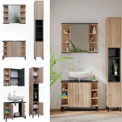 Vicco Badmöbel-Set Sonoma Aquis, bestehend aus Bad Spiegelschrank, Waschbeckenunterschrank, Hochschrank - Offene und geschlossene Fächer für flexible Aufbewahrung