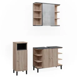 Vicco Badmöbel-Set Sonoma Aquis, bestehend aus Bad Spiegelschrank, Waschbeckenunterschrank, Midischrank - Offene und geschlossene Fächer für flexible Aufbewahrung