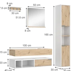 Vicco Badmöbel-Set Weiß Henri, bestehend aus Bad Spiegelschrank, Unterschrank, Regal, Waschbeckenunterschrank, Hochschrank - Mehr Stauraum ohne Bodenfläche zu nutzen