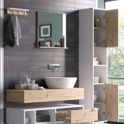 Vicco Badmöbel-Set Weiß Henri, bestehend aus Bad Spiegelschrank, Unterschrank, Regal, Waschbeckenunterschrank, Hochschrank - Mehr Stauraum ohne Bodenfläche zu nutzen