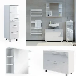 Vicco Badmöbel-Set Weiß Hochglanz Ilias, bestehend aus Bad Spiegelschrank, Waschbeckenunterschrank, Midischrank - mit Fächern für flexible Aufbewahrung