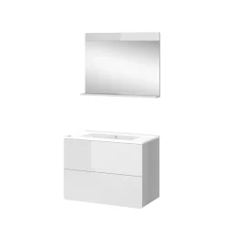 Vicco Badmöbel-Set Weiß Izan, bestehend aus Waschbeckenunterschrank, Spiegelschrank, Waschbecken - Mehr Stauraum ohne Bodenfläche zu nutzen