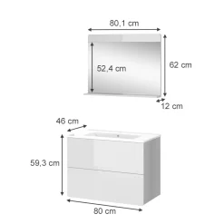 Vicco Badmöbel-Set Weiß Izan, bestehend aus Waschbeckenunterschrank, Spiegelschrank, Waschbecken - Mehr Stauraum ohne Bodenfläche zu nutzen