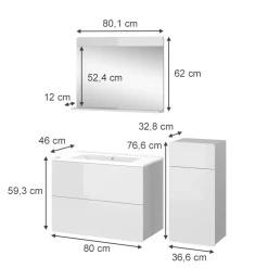 Vicco Badmöbel-Set Weiß Izan, bestehend aus Waschbecken, Waschtischunterschrank, Spiegelschrank, Hängeschrank - Mehr Stauraum ohne Bodenfläche zu nutzen