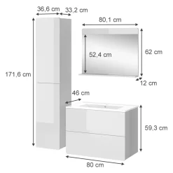 Vicco Badmöbel-Set Weiß Izan, bestehend aus Waschbecken, Waschtischunterschrank, Spiegelschrank, Hängeschrank - Mehr Stauraum ohne Bodenfläche zu nutzen