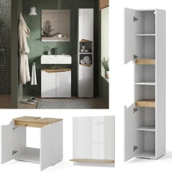 Vicco Badmöbel-Set Weiß Marelle, bestehend aus Bad Spiegelschrank, Waschbeckenunterschrank, Hochschrank - Praktische Aufbewahrung für Badutensilien