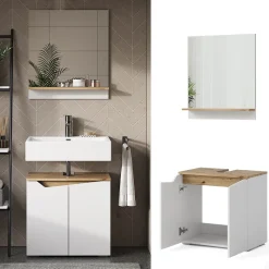 Vicco Badmöbel-Set Weiß Marelle, bestehend aus Badspiegel, Waschtischunterschrank - Praktische Aufbewahrung für Badutensilien