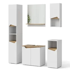 Vicco Badmöbel-Set Weiß Marelle, bestehend aus Bad Spiegelschrank, Midischrank, Hängeschrank, Waschbeckenunterschrank, Hochschrank - Praktische Aufbewahrung für Badutensilien